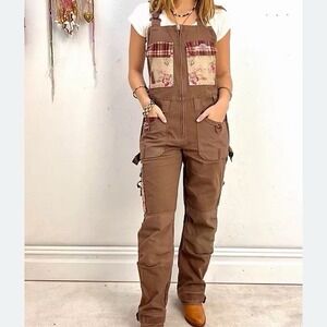 Garden‎ Girl Women's Overalls Denim Pockets Floral Patchwork Sz 14